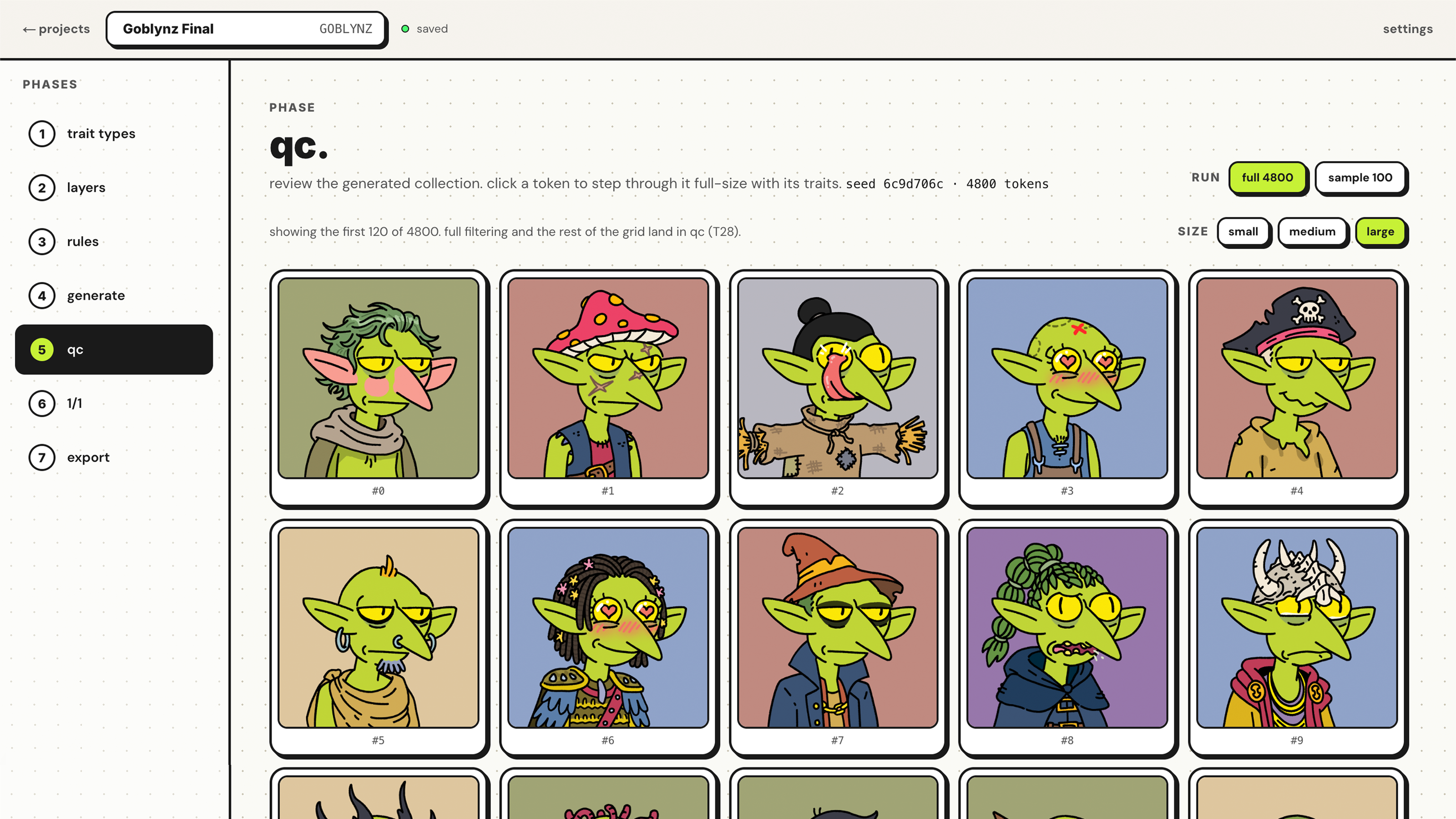 a grid of generated nft characters, reviewed inside mintiez